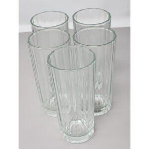 Set Of 5 Italian Vintage‎ Highball Glasses Clear Ribbed Design Marked Italy 55